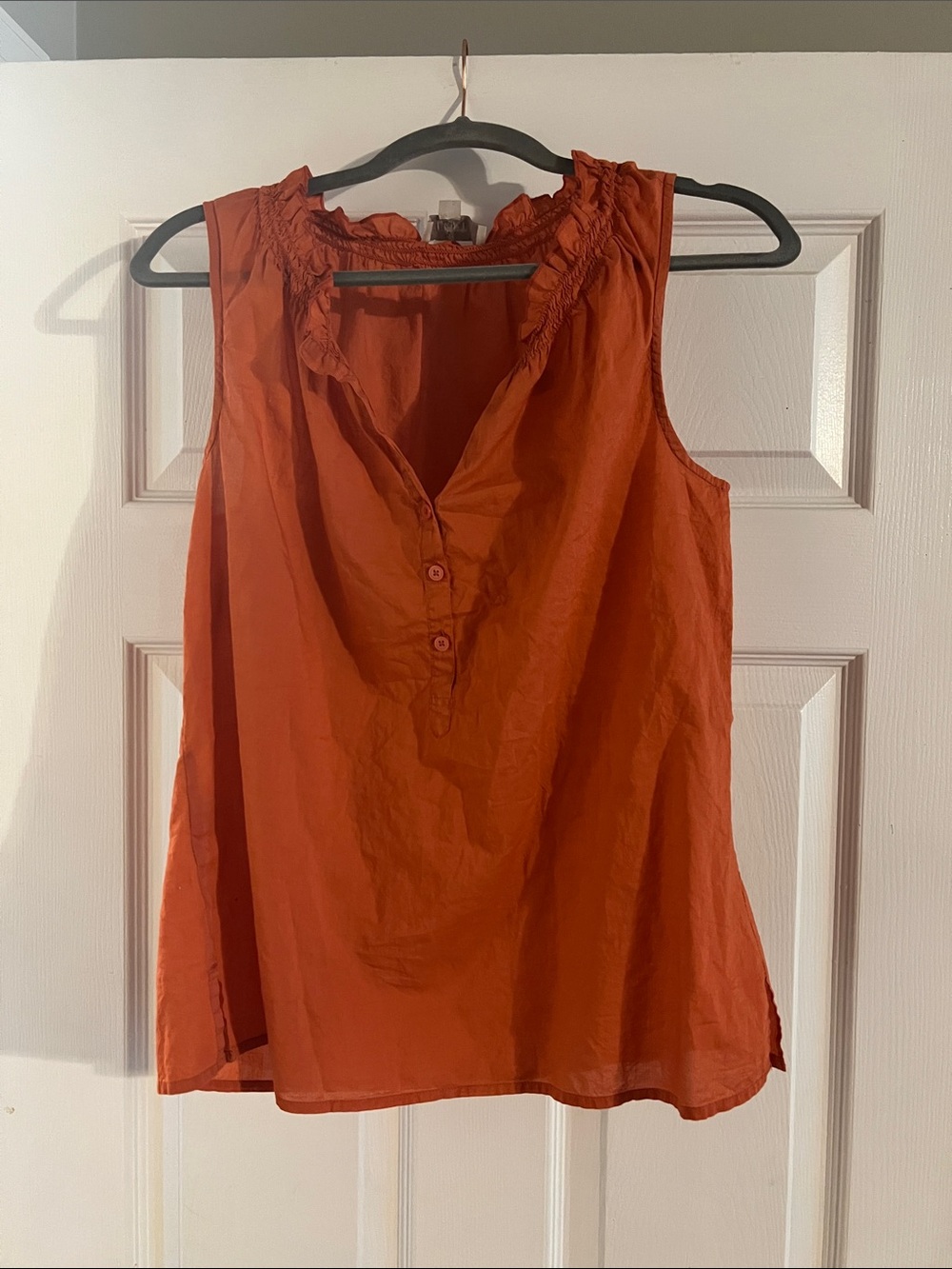 LOFT Sleeveless Ruffle Neck Button Front Tank - Orange